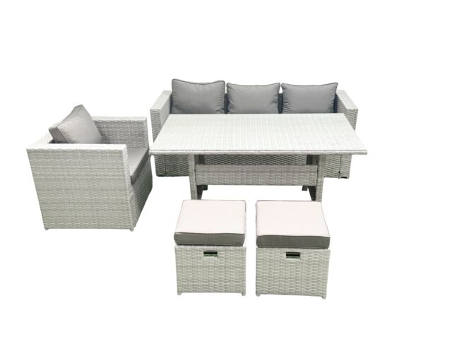 Fimous Garden Dining Set Outdoor Rattan Furniture Set with Sofa Dining Table Small Footstools Light Grey Mixed - image 1