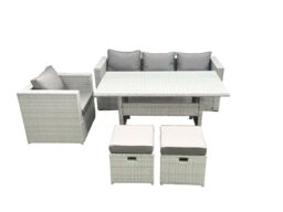 Fimous Garden Dining Set Outdoor Rattan Furniture Set with Sofa Dining Table Small Footstools Light Grey Mixed - thumbnail 1