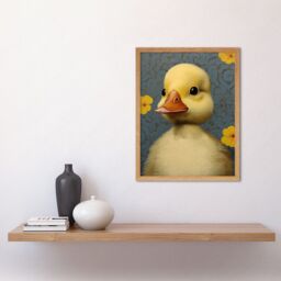 "Artery8 Wall Art Print Duckling with Flowers Oil Painting Kids Bedroom Baby Nursery Duck Art Framed in Light Oak - Size: W12"" x H16""" - thumbnail 2