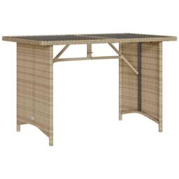 Berkfield Home Garden Table with Glass Top Beige 110x68x70 cm Poly Rattan - Size: 110 x 68 x 70 cm - thumbnail 1