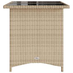 Berkfield Home Garden Table with Glass Top Beige 110x68x70 cm Poly Rattan - Size: 110 x 68 x 70 cm - thumbnail 5