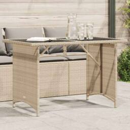Berkfield Home Garden Table with Glass Top Beige 110x68x70 cm Poly Rattan - Size: 110 x 68 x 70 cm - thumbnail 2