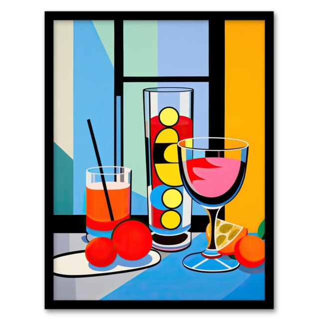 Wee Blue Coo Wall Art Print Cocktail Party Vibrant Geometric Graphic Design Kitchen Painting Art Framed - Size: A4 - image 1