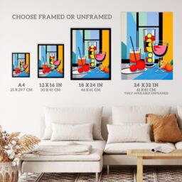 Wee Blue Coo Wall Art Print Cocktail Party Vibrant Geometric Graphic Design Kitchen Painting Art Framed - Size: A4 - thumbnail 3