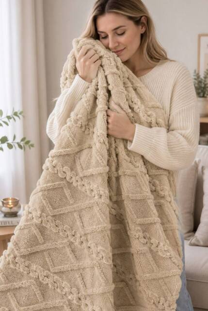 Dyzi Cable Style Blanket - Extrasoft Textured Decorative Throw 150 x 200cm in Taupe - Size: 150 cm x 200 cm - image 1