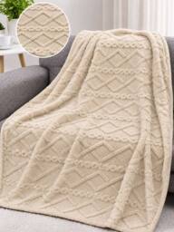 Dyzi Cable Style Blanket - Extrasoft Textured Decorative Throw 150 x 200cm in Taupe - Size: 150 cm x 200 cm - thumbnail 6