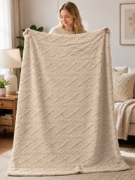 Dyzi Cable Style Blanket - Extrasoft Textured Decorative Throw 150 x 200cm in Taupe - Size: 150 cm x 200 cm - thumbnail 4
