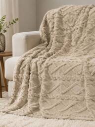 Dyzi Cable Style Blanket - Extrasoft Textured Decorative Throw 150 x 200cm in Taupe - Size: 150 cm x 200 cm - thumbnail 2