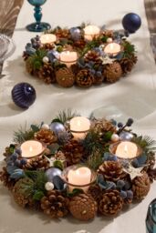 Dibor Set of 2 Moonlight Blue Round Table Centrepiece Christmas Decoration Candle Holders Tealight Holder 30cm - Size: 2 Pack