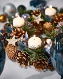 Dibor Set of 2 Moonlight Blue Round Table Centrepiece Christmas Decoration Candle Holders Tealight Holder 30cm - Size: 2 Pack - thumbnail 3