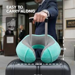 Lugg Travel Memory Foam Neck Pillow with Buckle - Ergonomic Neck Support in Turquoise - thumbnail 4