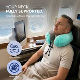 Lugg Travel Memory Foam Neck Pillow with Buckle - Ergonomic Neck Support in Turquoise - thumbnail 2
