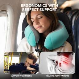 Lugg Travel Memory Foam Neck Pillow with Buckle - Ergonomic Neck Support in Turquoise - thumbnail 7