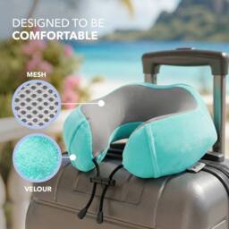 Lugg Travel Memory Foam Neck Pillow with Buckle - Ergonomic Neck Support in Turquoise - thumbnail 3