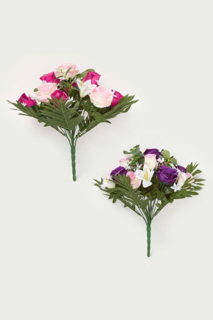 Homescapes Rose & Lily Bouquet, Pink & Purple Set of 2 - image 1