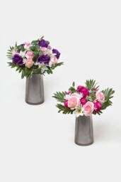 Homescapes Rose & Lily Bouquet, Pink & Purple Set of 2 - thumbnail 2