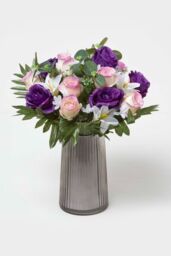 Homescapes Rose & Lily Bouquet, Pink & Purple Set of 2 - thumbnail 3