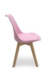 Life Interiors Set of 6 Scandinavian Dining Chairs Leather Cushions Solid Wood Legs in Pink - thumbnail 3