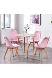Life Interiors Set of 6 Scandinavian Dining Chairs Leather Cushions Solid Wood Legs in Pink - thumbnail 5