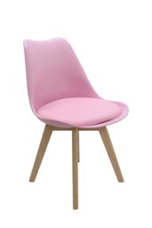 Life Interiors Set of 6 Scandinavian Dining Chairs Leather Cushions Solid Wood Legs in Pink - thumbnail 2
