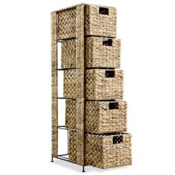 Berkfield Home Storage Unit with 5 Baskets 25.5x37x100 cm Water Hyacinth in Brown - thumbnail 5