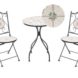 Wyld and Coco Wrought Iron Bistro Set Black Mosaic Tile Table 2 Folding Chairs - thumbnail 2