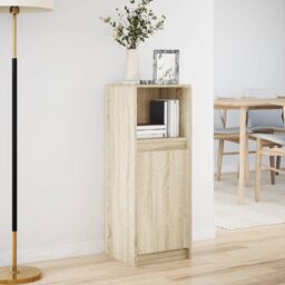 Berkfield Home Sideboard with LED Sonoma Oak 38x34x100 cm Engineered Wood in Brown - Size: 38 x 34 x 100 cm - thumbnail 4