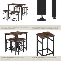 tectake Dining Table With 4 Bar Stools Edinburgh in Brown - Size: 4 Person - thumbnail 5