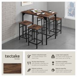 tectake Dining Table With 4 Bar Stools Edinburgh in Brown - Size: 4 Person - thumbnail 2