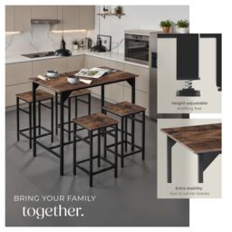 tectake Dining Table With 4 Bar Stools Edinburgh in Brown - Size: 4 Person - thumbnail 3