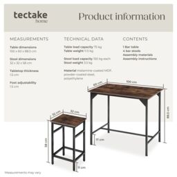 tectake Dining Table With 4 Bar Stools Edinburgh in Brown - Size: 4 Person - thumbnail 6