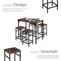 tectake Dining Table With 4 Bar Stools Edinburgh in Brown - Size: 4 Person - thumbnail 4