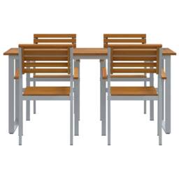 Berkfield Home 5 Piece Garden Dining Set Solid Wood Acacia & Metal in Grey - thumbnail 7