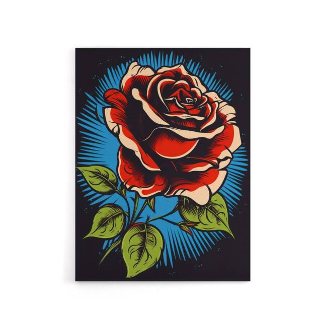 "Artery8 Old School USA Tattoo Rose Flower Canvas Wall Art Print in Red - Size: W18"" x H24""" - image 1