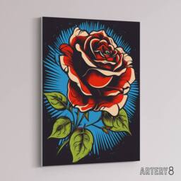 "Artery8 Old School USA Tattoo Rose Flower Canvas Wall Art Print in Red - Size: W18"" x H24""" - thumbnail 2