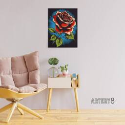 "Artery8 Old School USA Tattoo Rose Flower Canvas Wall Art Print in Red - Size: W18"" x H24""" - thumbnail 3