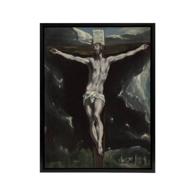 "Artery8 Christ on the Cross Cropped Oil Painting El Greco Framed Canvas Art - Size: W12"" x H16""" - image 1