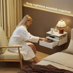 HOMCOM Modern Nightstand Set of 2, Wall Mounted Bedside Cabinet in White - thumbnail 4