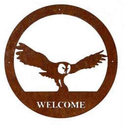 Poppyforge Owl Welcome Wall Art - Small - Steel - W29.5 x H29.5 cm - BM/RtR in Brown - thumbnail 2