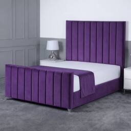 Living Comfort Bedz Empress Plush Velvet Upholstered Bed Slatted Base - 48Inch Headboard in Purple - Size: Super King - thumbnail 1