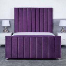 Living Comfort Bedz Empress Plush Velvet Upholstered Bed Slatted Base - 48Inch Headboard in Purple - Size: Super King - thumbnail 2
