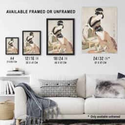 "Artery8 Women Preparing Sashimi Vintage Japan Framed Wall Art Print Kitagawa in Khaki - Size: W12"" x H16""" - thumbnail 3