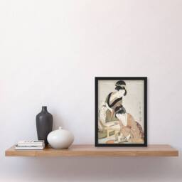 "Artery8 Women Preparing Sashimi Vintage Japan Framed Wall Art Print Kitagawa in Khaki - Size: W12"" x H16""" - thumbnail 4