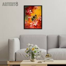"Artery8 Honey Bee On Abstract Flower Bed Framed Canvas Wall Art Print - Size: W24"" x H32""" - thumbnail 3