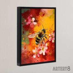 "Artery8 Honey Bee On Abstract Flower Bed Framed Canvas Wall Art Print - Size: W24"" x H32""" - thumbnail 2