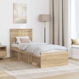 Berkfield Home Bed Frame with Headboard Sonoma Oak 75 x 190 cm Solid Pine Wood in Brown - thumbnail 3