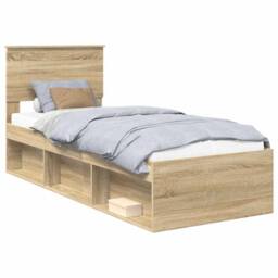 Berkfield Home Bed Frame with Headboard Sonoma Oak 75 x 190 cm Solid Pine Wood in Brown - thumbnail 2