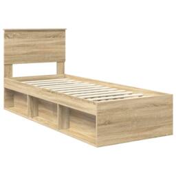 Berkfield Home Bed Frame with Headboard Sonoma Oak 75 x 190 cm Solid Pine Wood in Brown - thumbnail 4