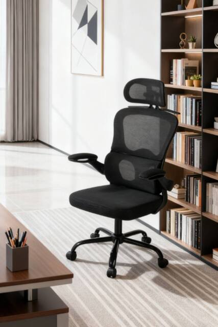 Living and Home Ergonomic Mesh Office Chair with Adjustable Headrest & Lumbar Support in Black - image 1