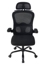Living and Home Ergonomic Mesh Office Chair with Adjustable Headrest & Lumbar Support in Black - thumbnail 2